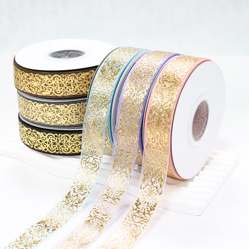 gold print Organza ribbon